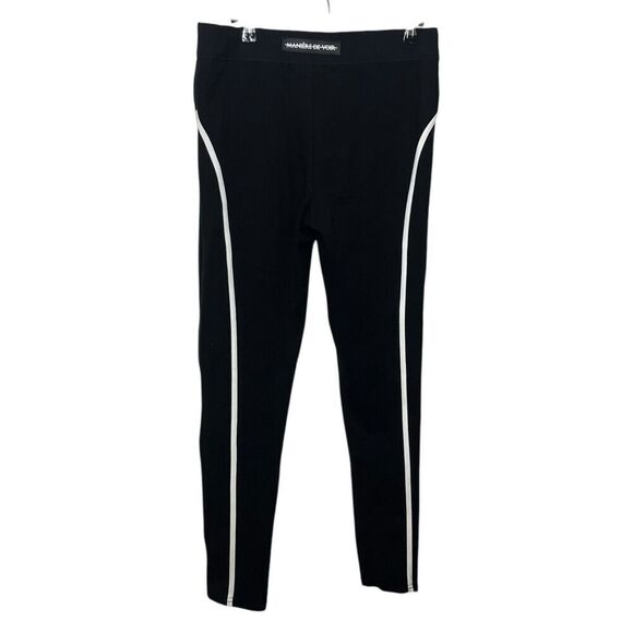Maniere De Voir Trim Leggings Black Women’s Size 14 High Rise Zip Compression - Picture 5 of 12
